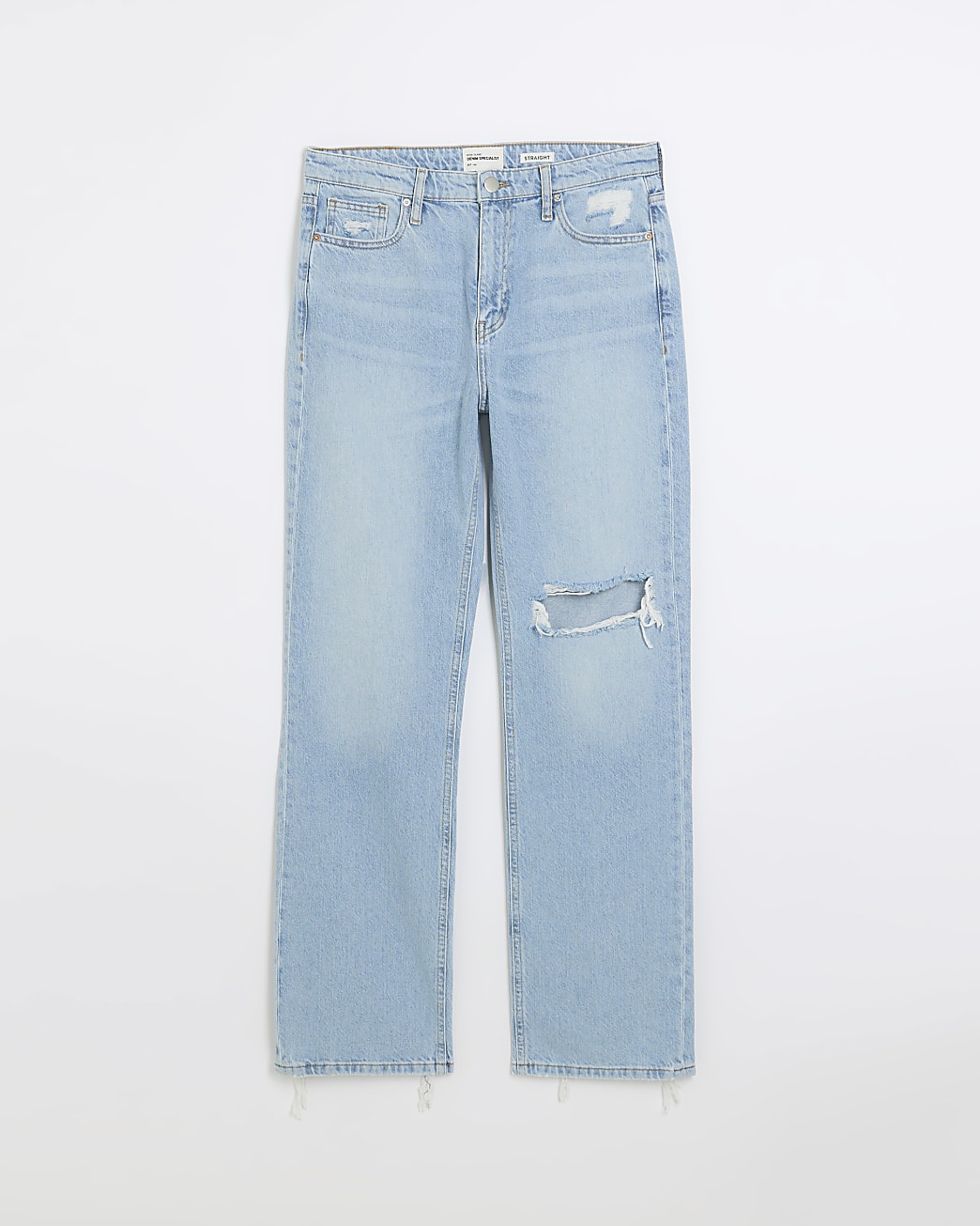 Blue embellished high rise ripped jeans