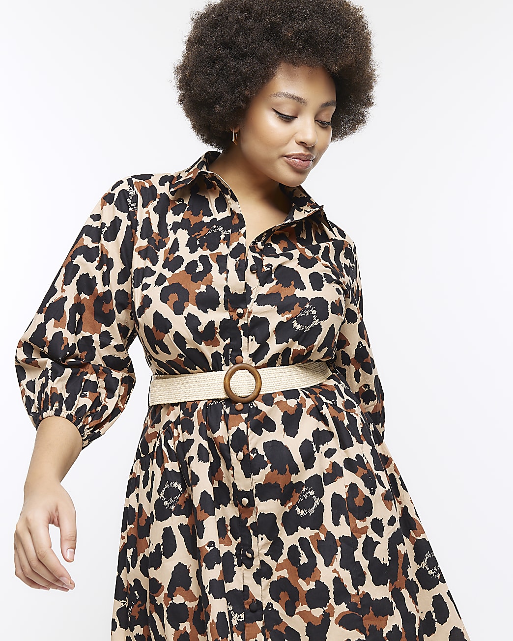 Plus brown leopard print mini shirt dress
