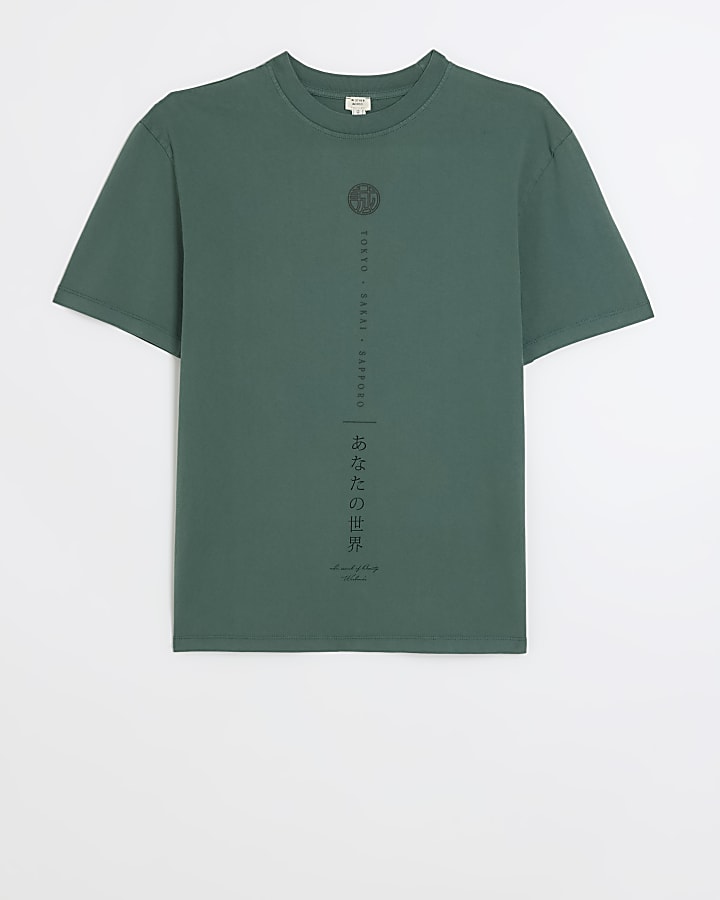 Green regular fit Japanese graphic t-shirt