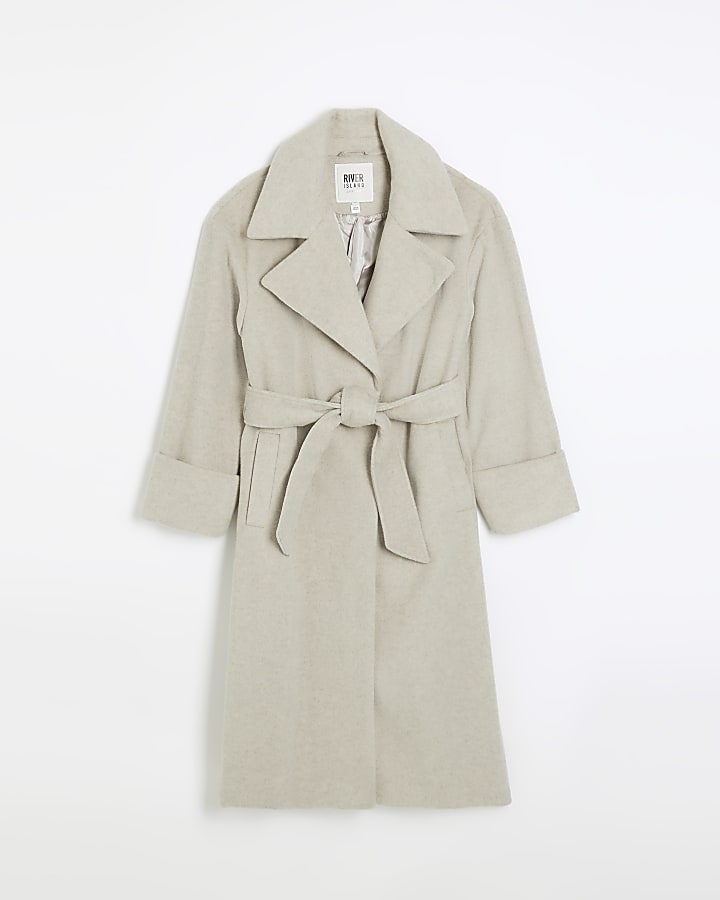 Beige belted longline coat