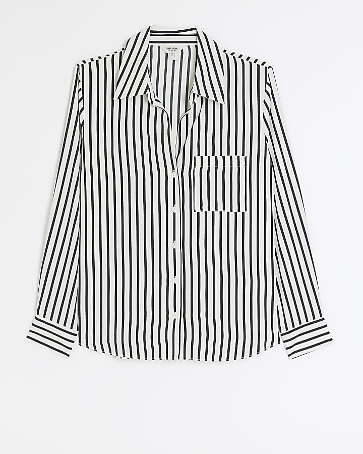 Black stripe long sleeve crepe shirt
