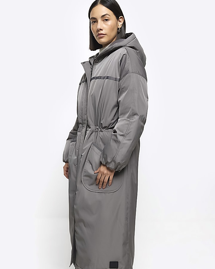Grey faux fur hood parka jacket