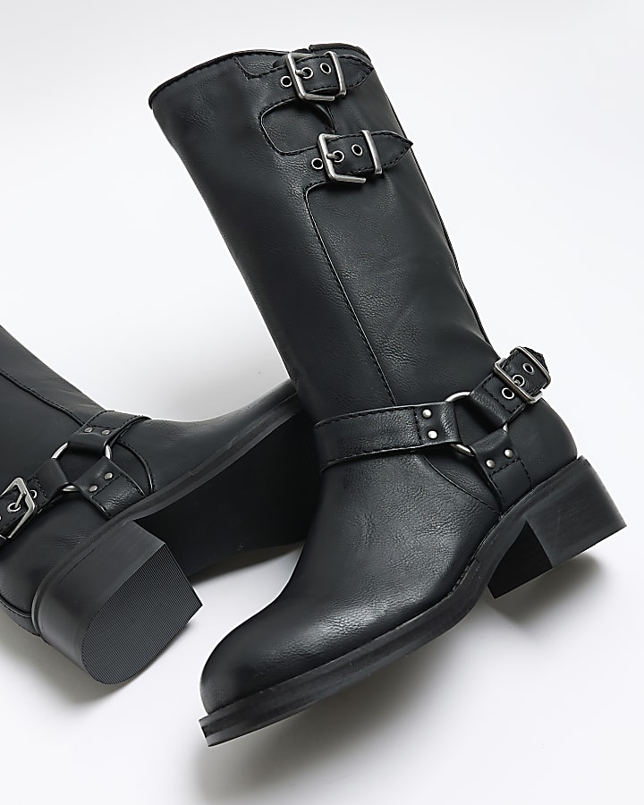 Black high leg biker boots