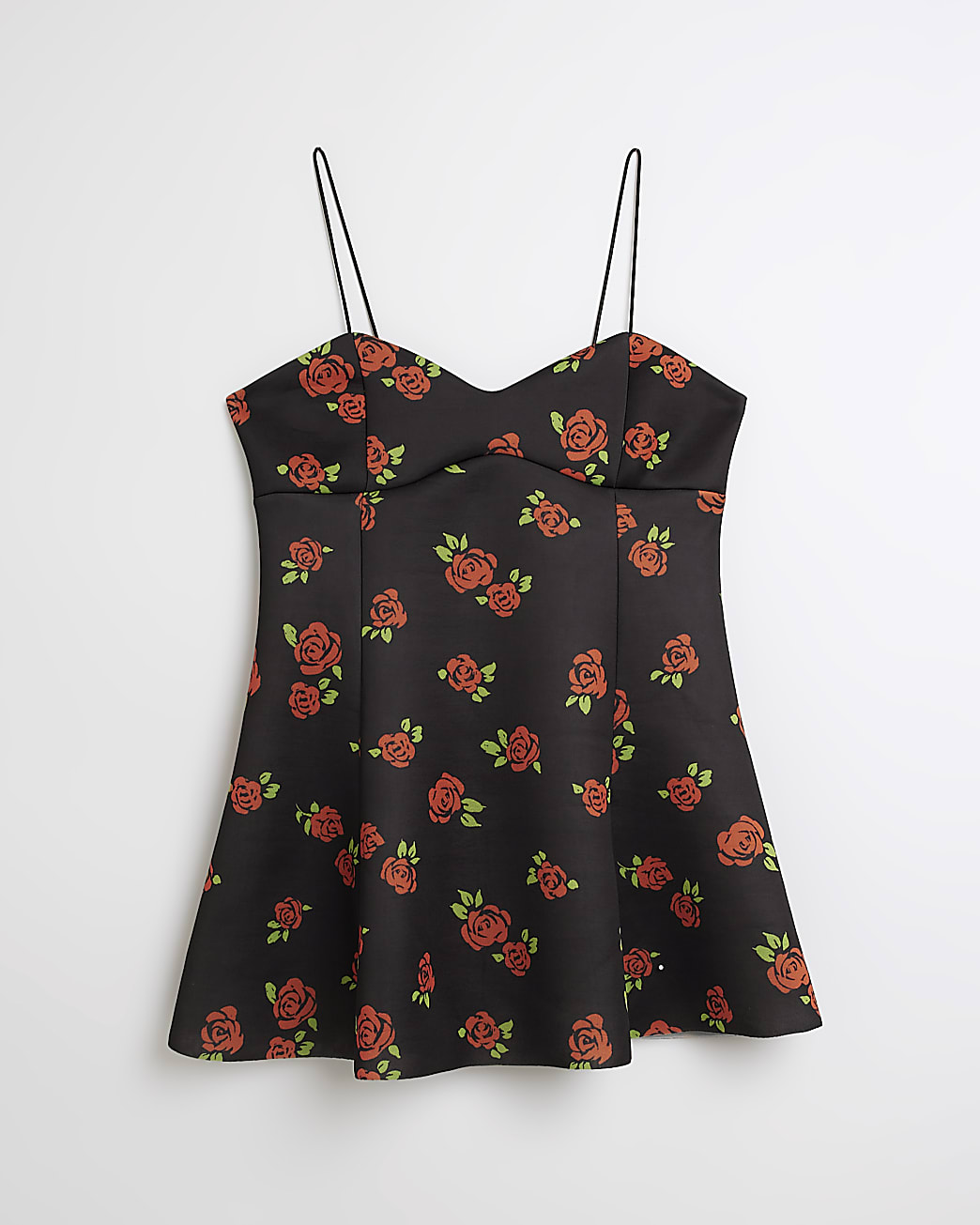 Petite black floral skater mini dress