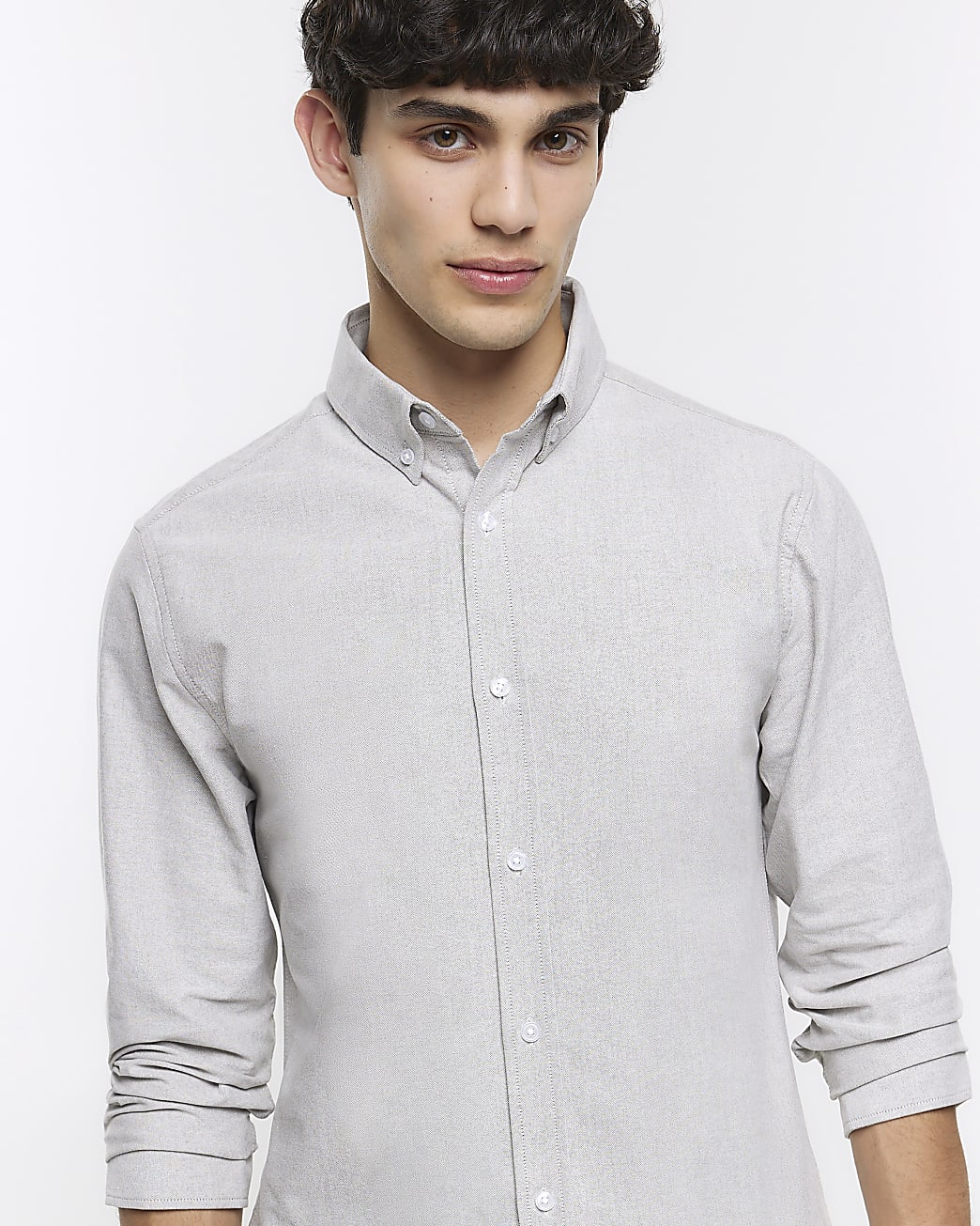 Grey Slim fit Stretch Oxford shirt