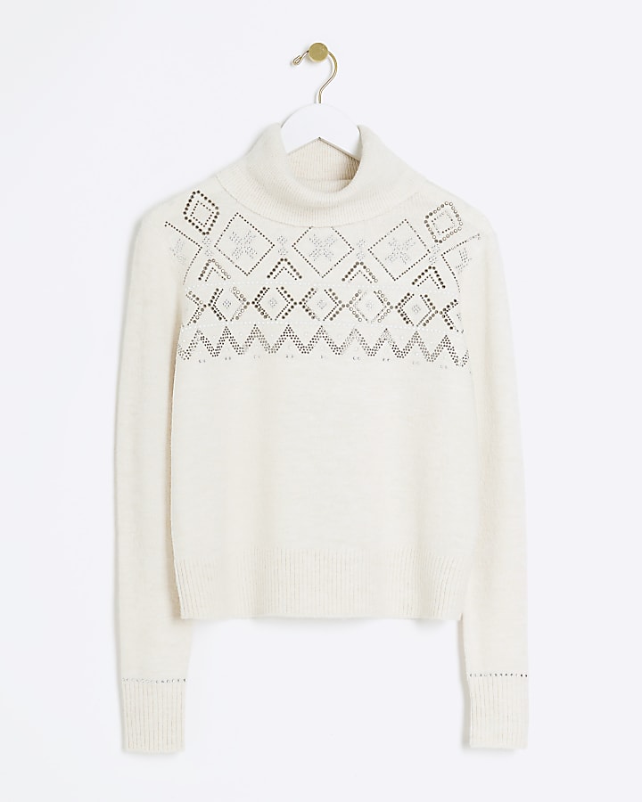 Cream diamante fairisle jumper