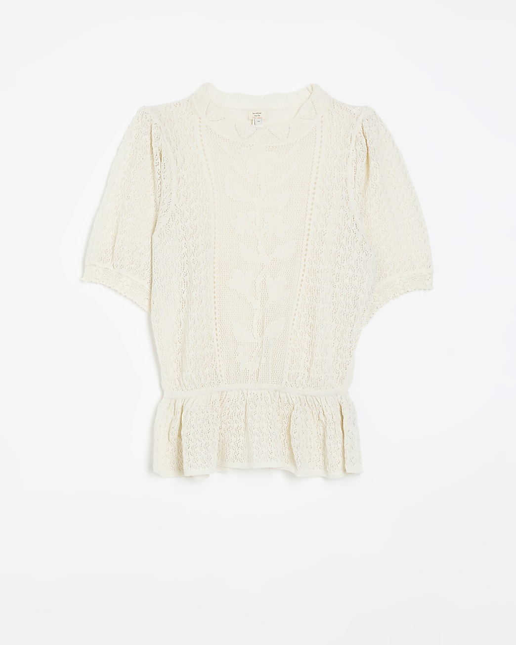 Cream knitted puff sleeve peplum top
