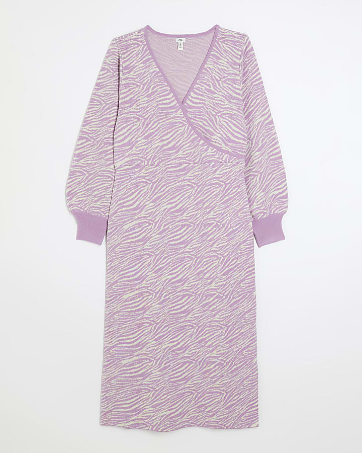 Pink animal print wrap jumper midi dress