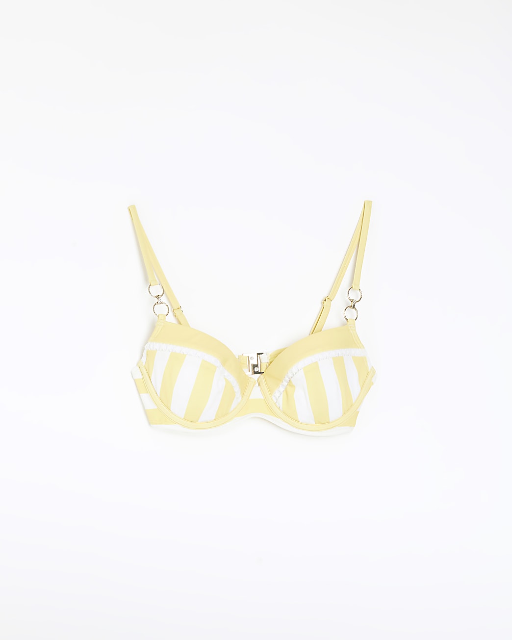 Yellow stripe plunge bikini top