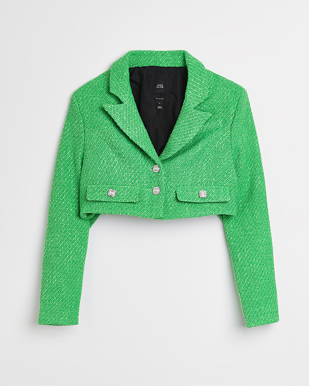 Petite green boucle crop blazer