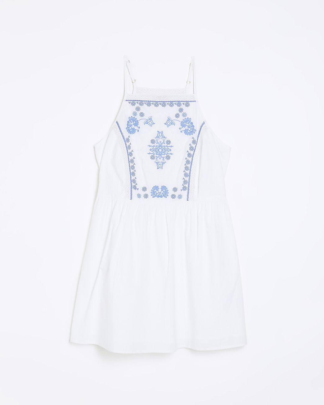 Petite white embroidered mini dress