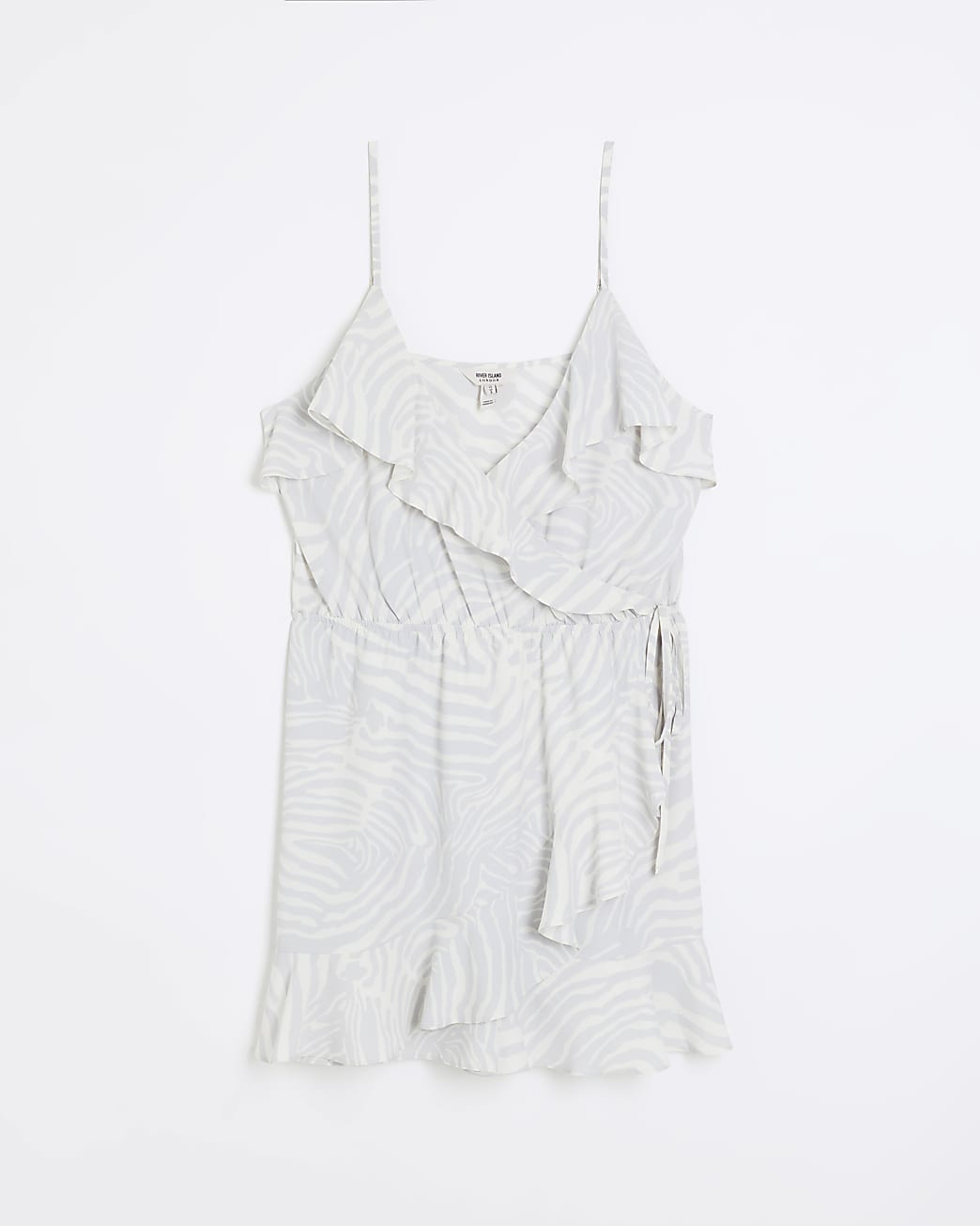 White animal print frill wrap playsuit
