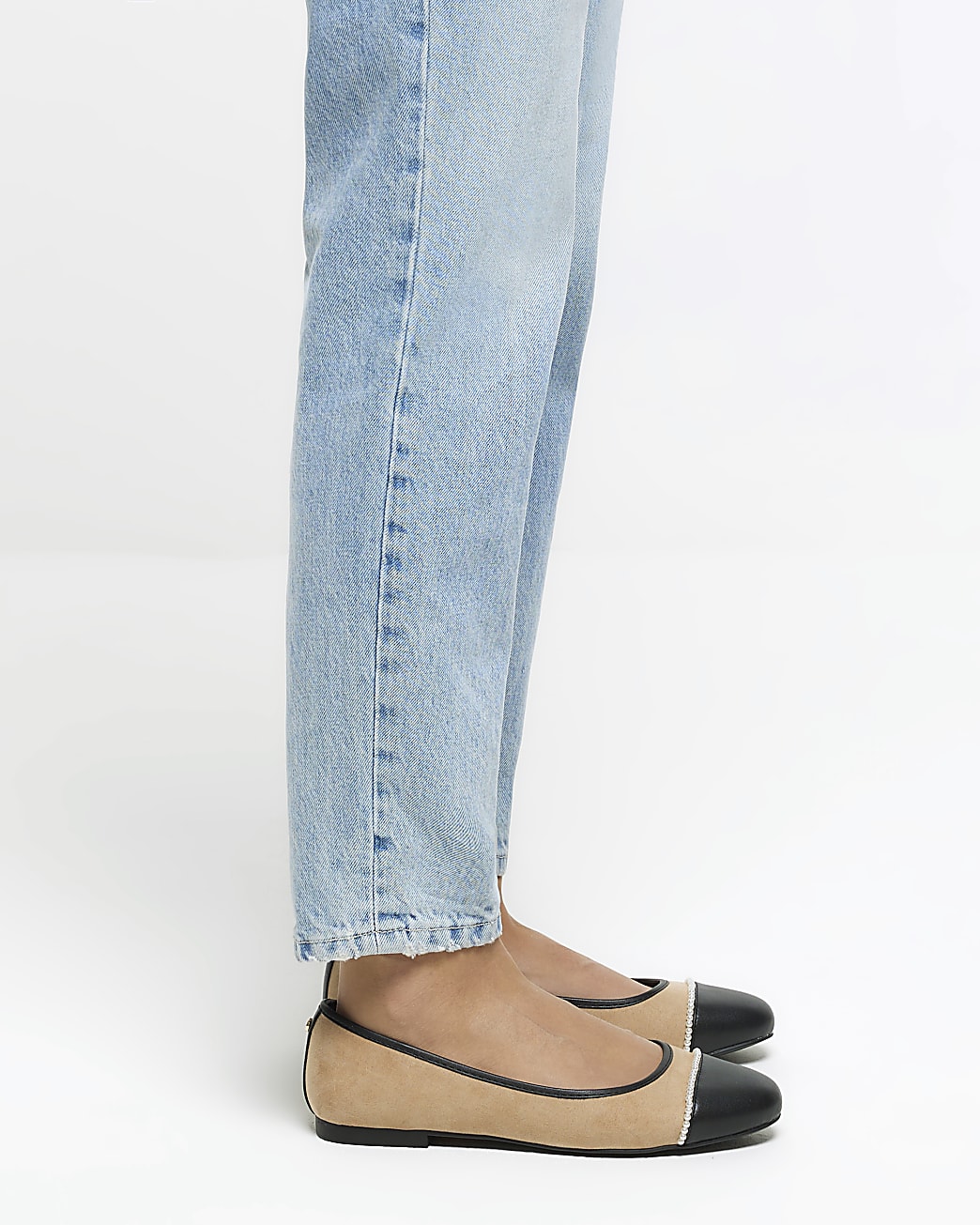 Beige pearl detail ballerina flats