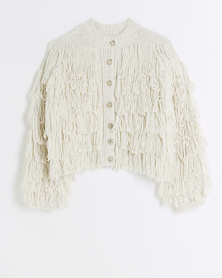 Cream fringe detail cardigan