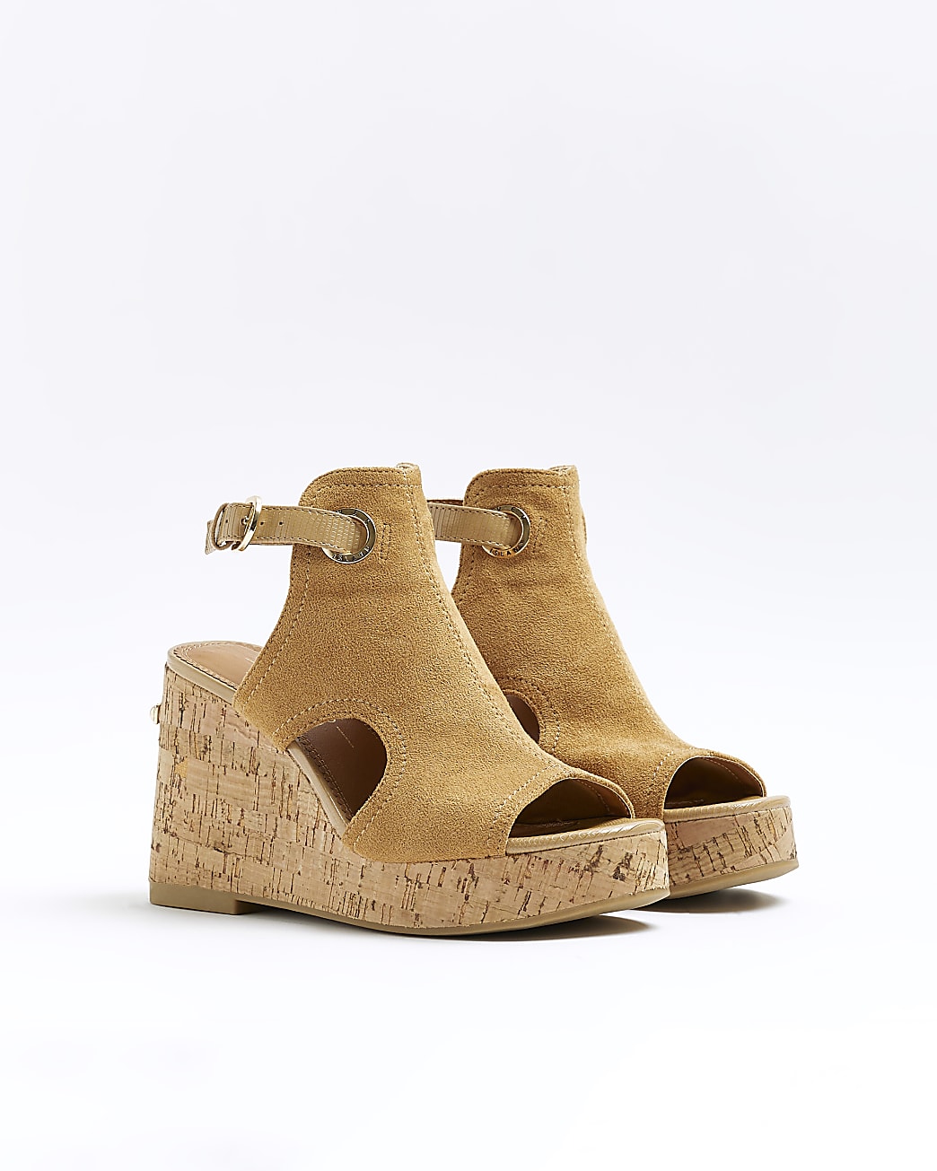 Brown open toe wedge heeled sandals