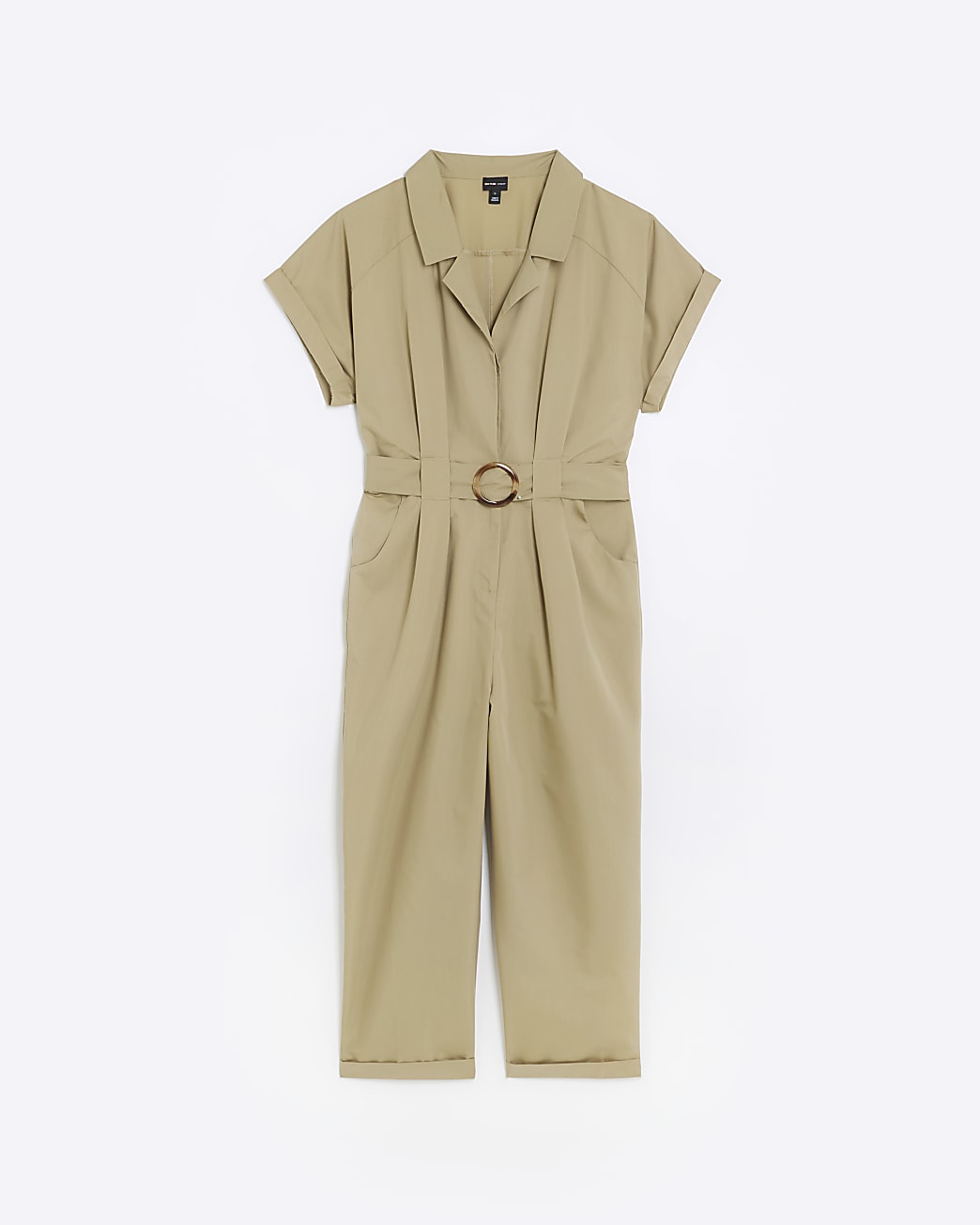 Khaki short sleeve utility jumpsuit