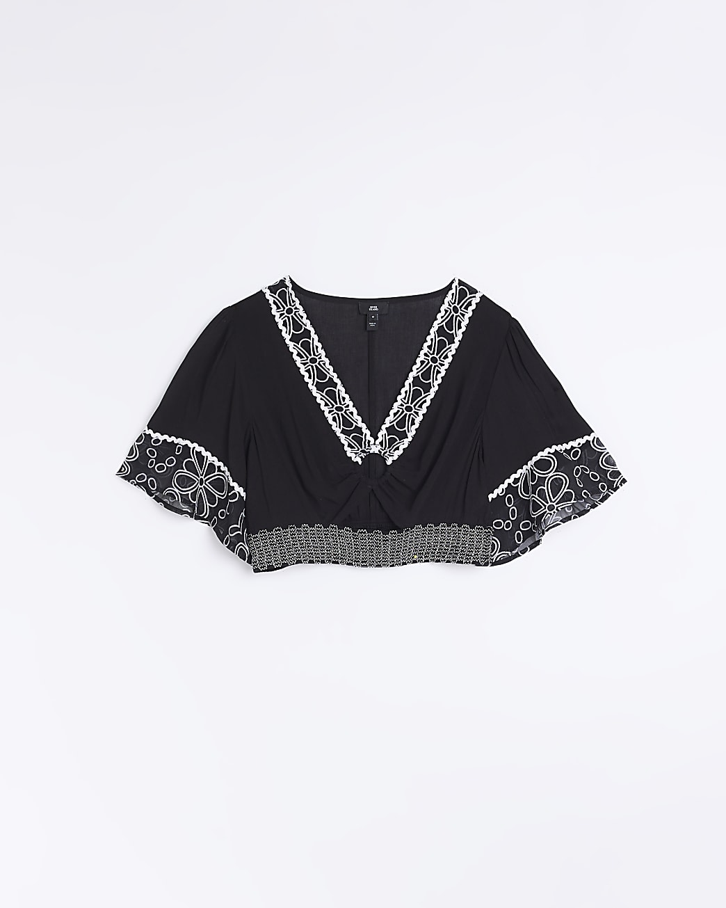 Black floral cut out crop top