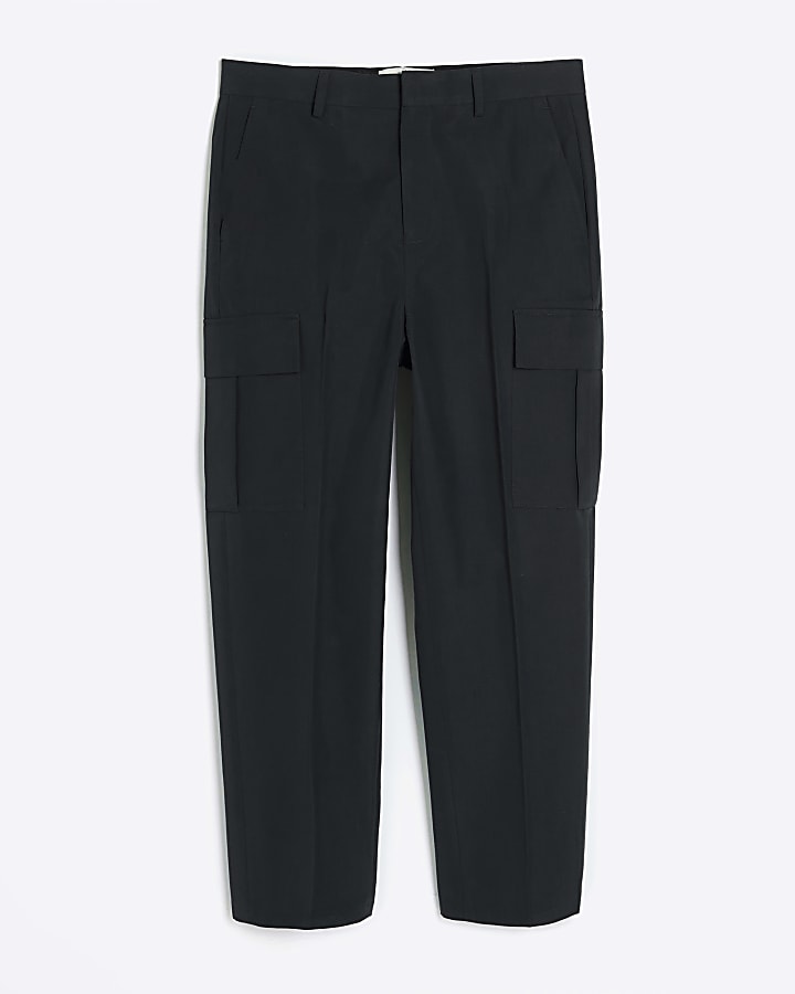 Black tapered fit cargo smart trousers