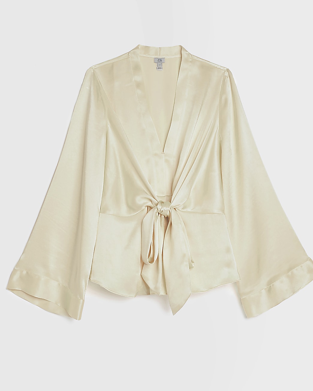 Green satin tie front blouse