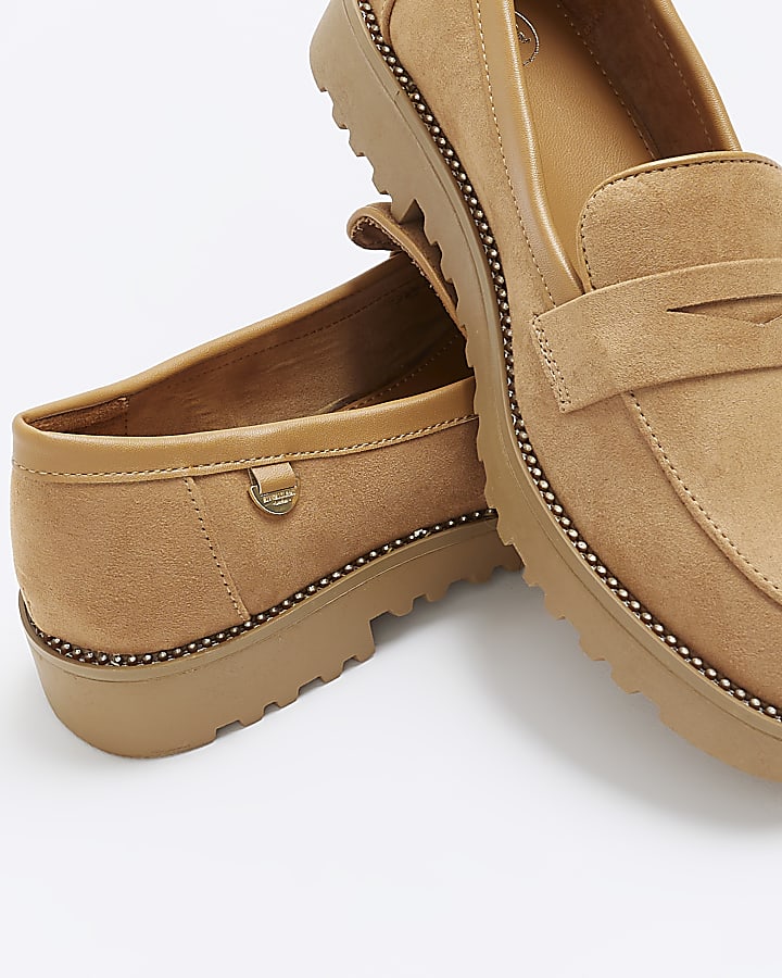 Beige diamante chunky loafers