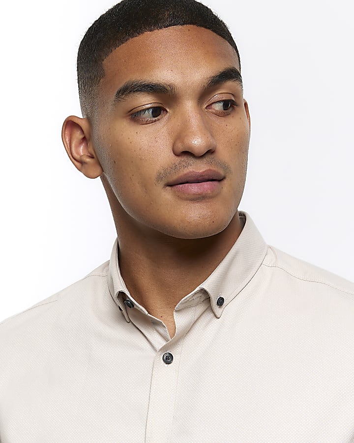 Stone muscle fit textured smart shirt