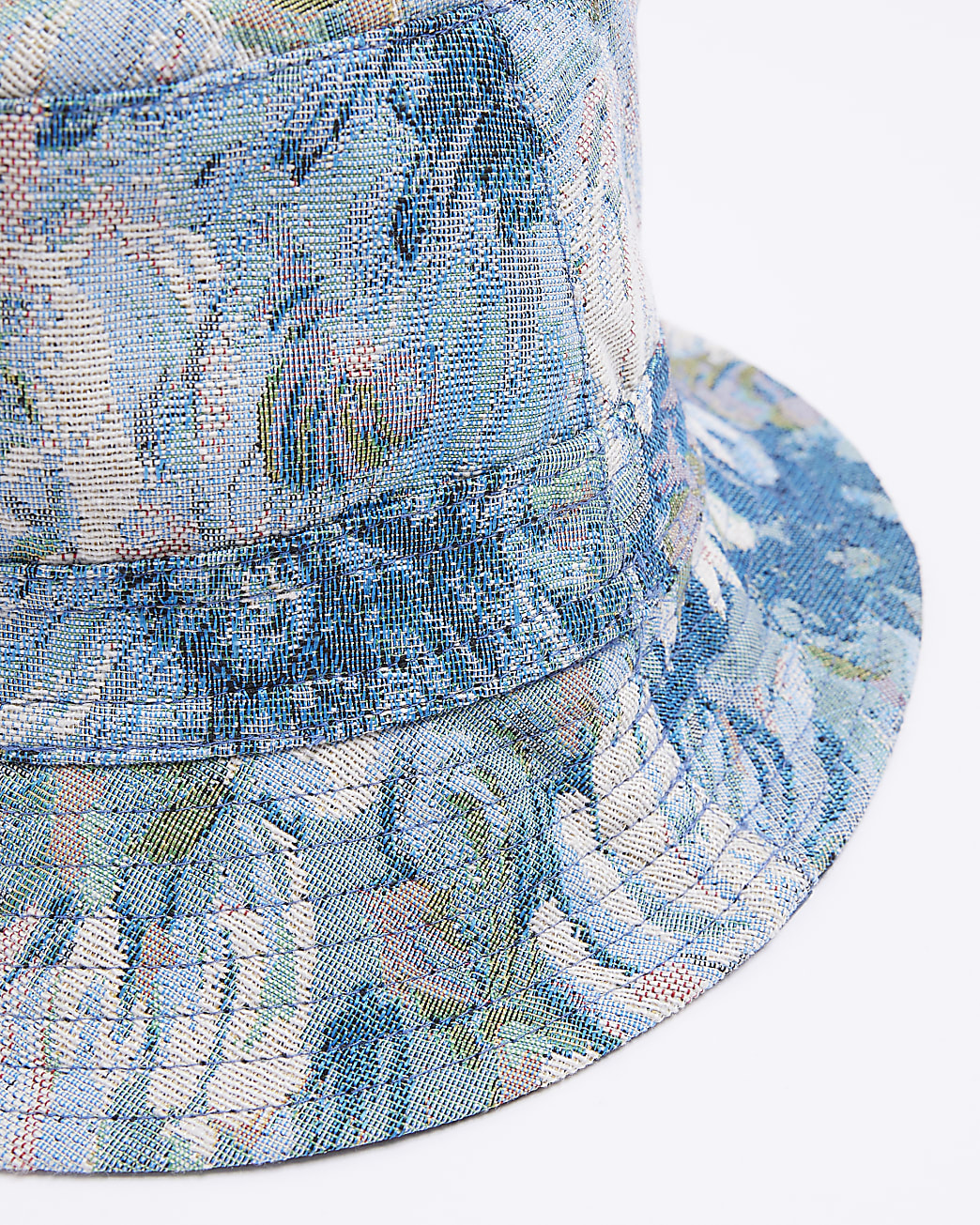 Blue jacquard floral bucket hat