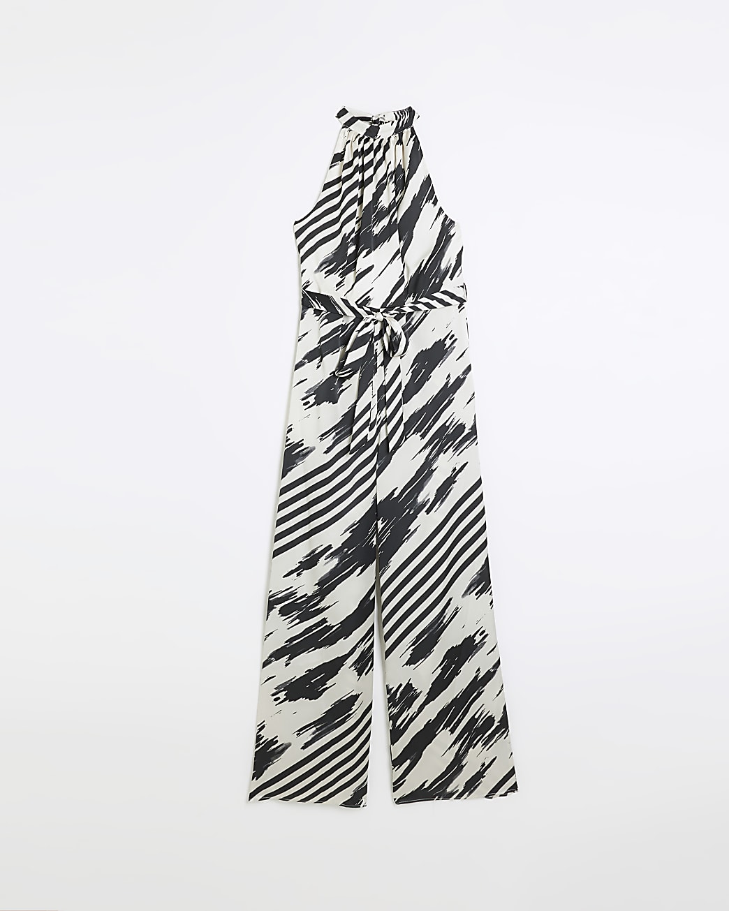 Black striped halter neck jumpsuit
