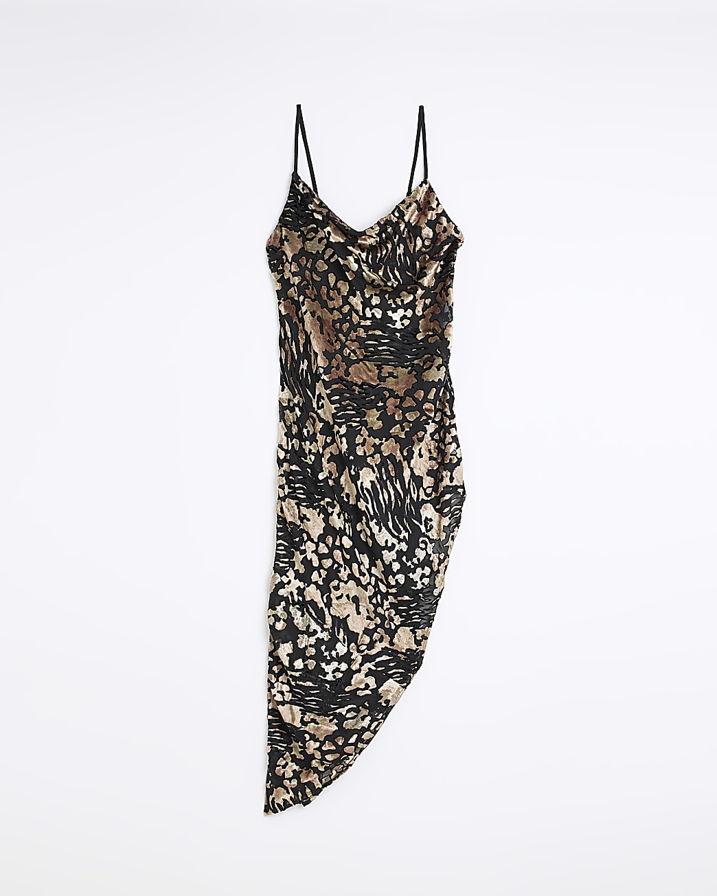 Black animal print cowl neck beach maxi dress