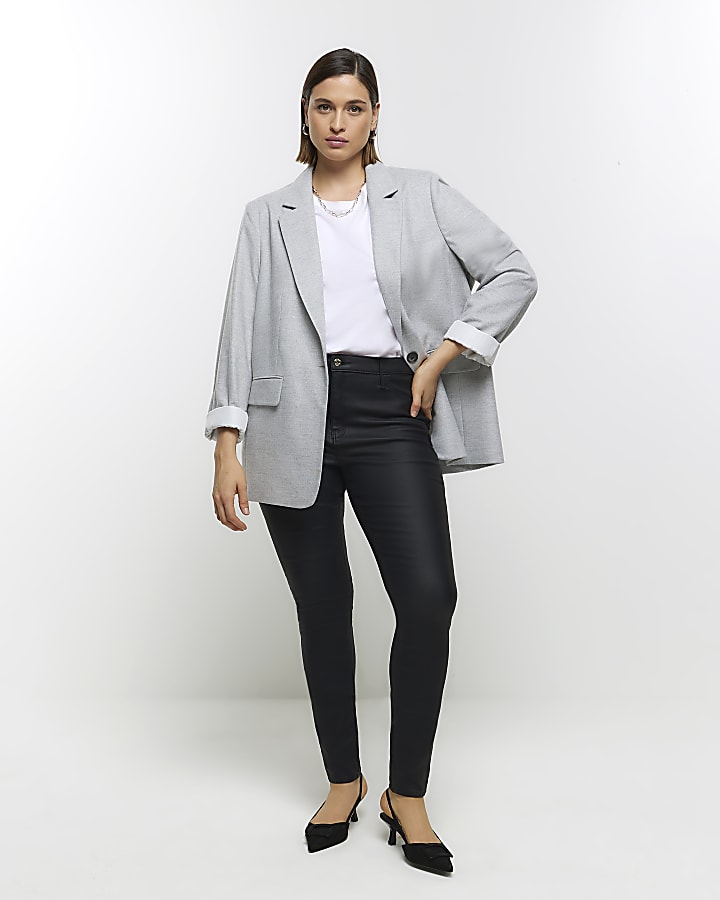 Plus black skinny fit coated jeans