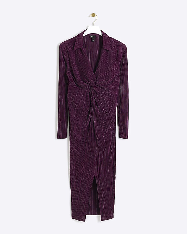 Purple plisse bodycon midi dress