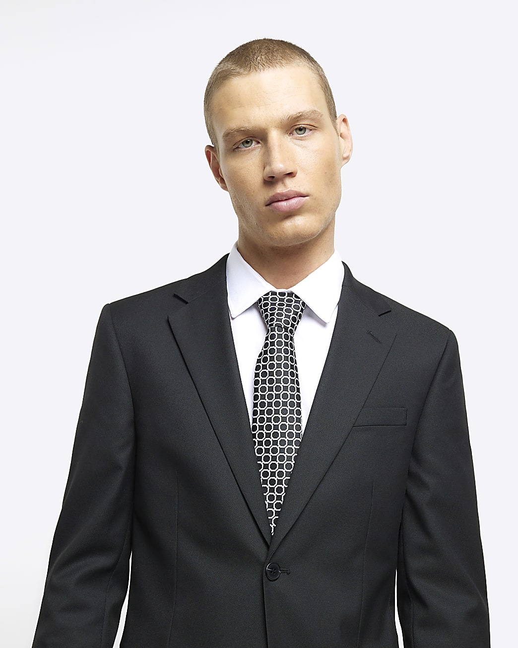 Black skinny fit twill suit jacket