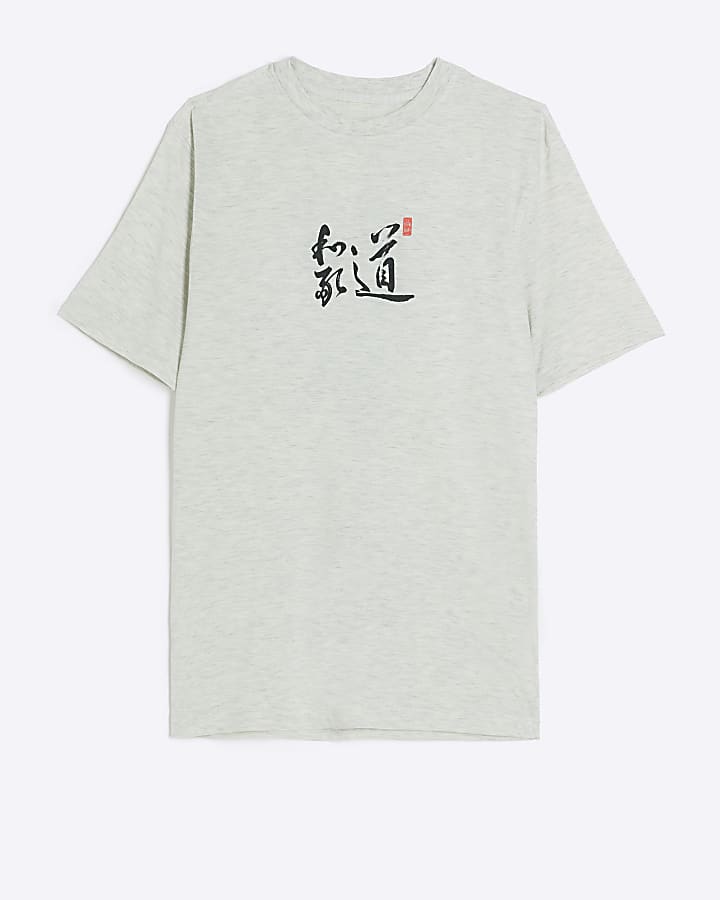 Grey slim fit Japanese spine graphic t-shirt