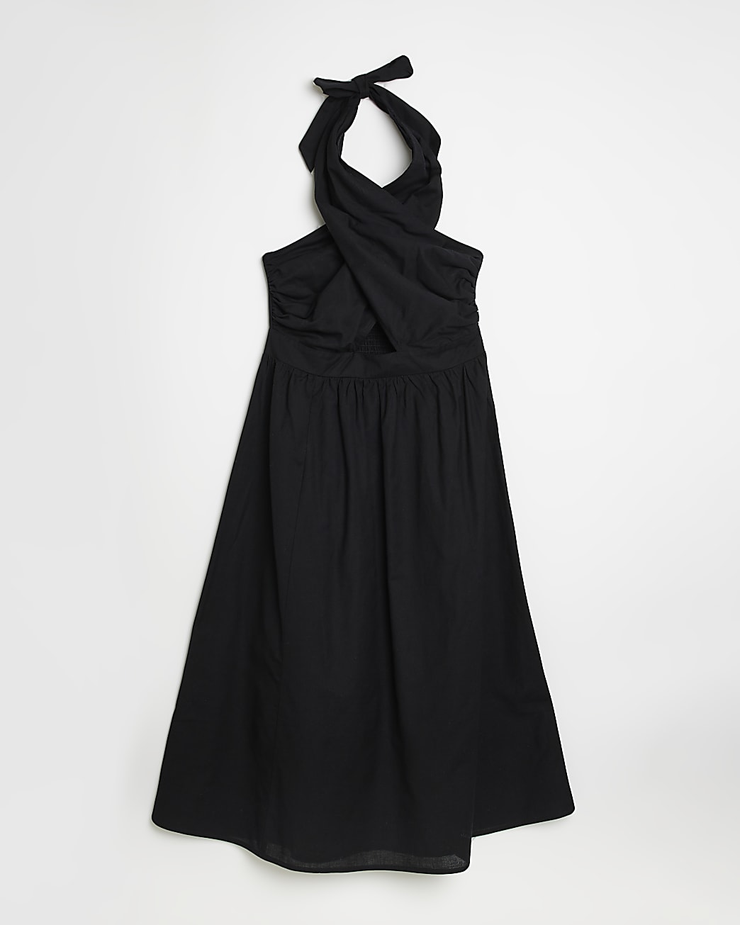 Petite black linen halter neck midi dress