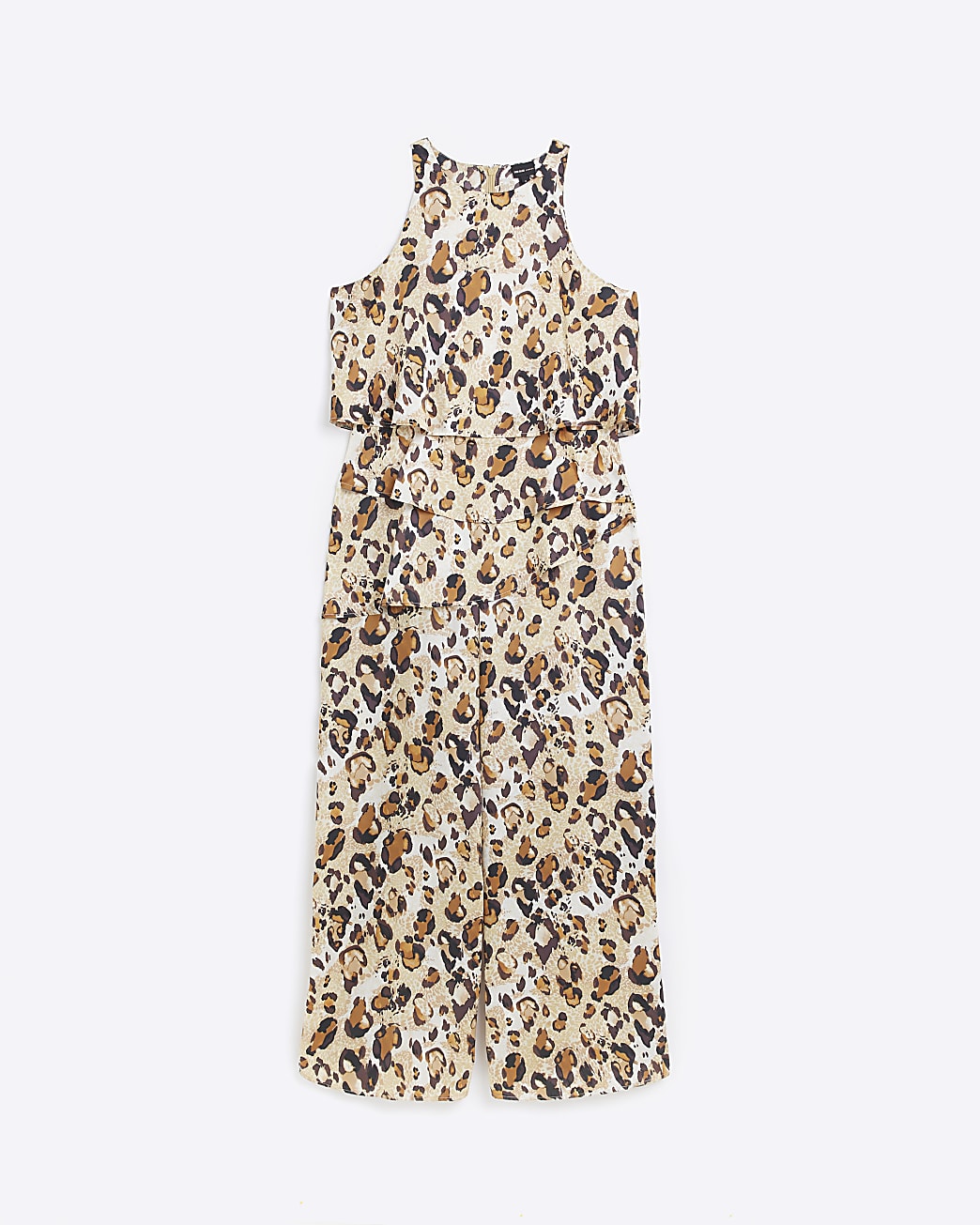 Brown leopard print layered jumpsuit