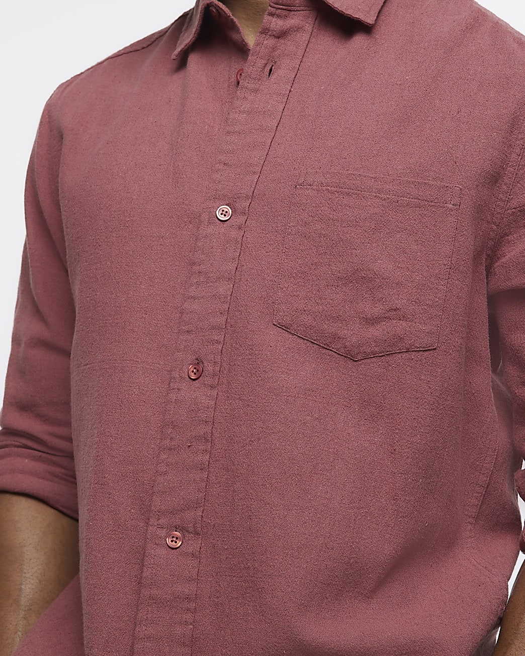 Rust regular fit linen blend shirt