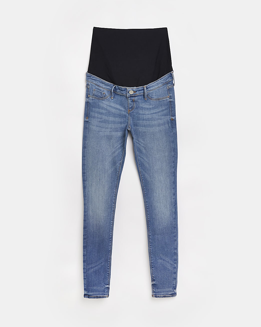 Blue mid rise maternity skinny jeans