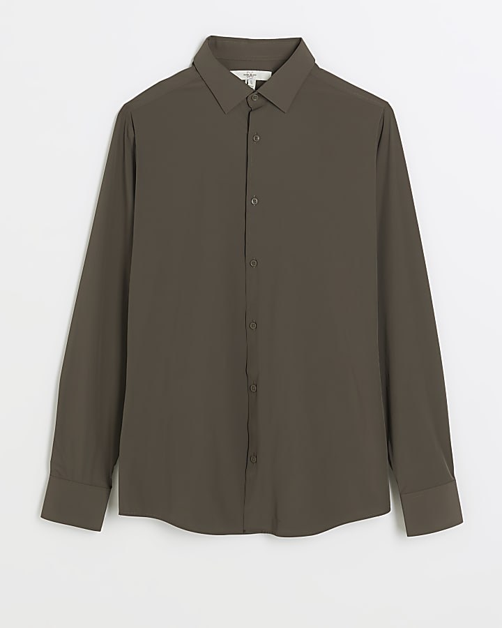 Khaki Slim Fit Long Sleeve Smart Shirt