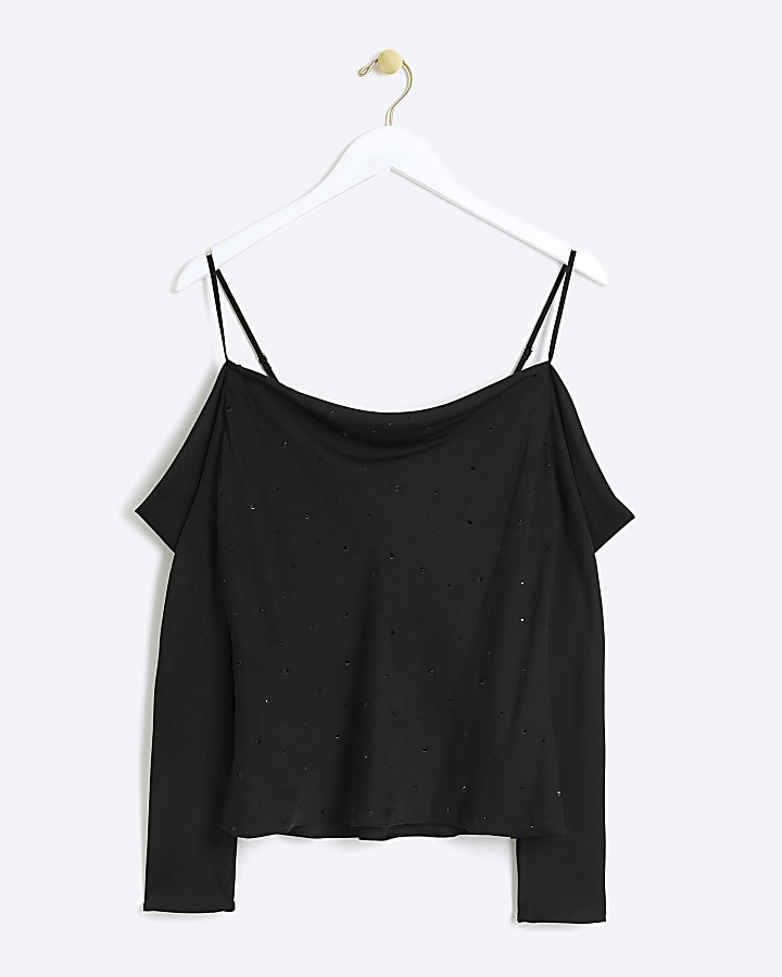 Black diamante cold shoulder top