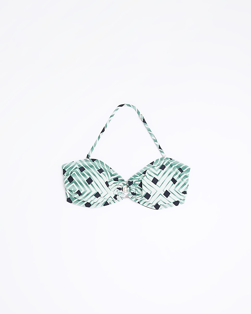 Green print bandeau bikini top