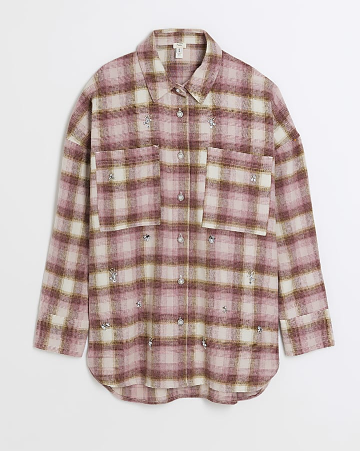 Pink check embellished shirt