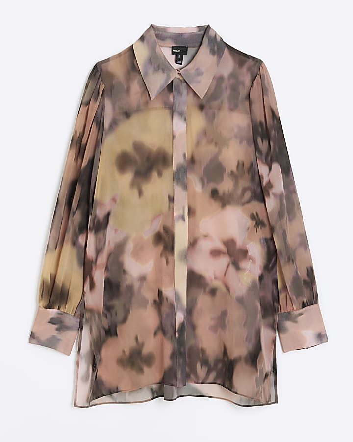 Pink floral oversized long sleeve shirt