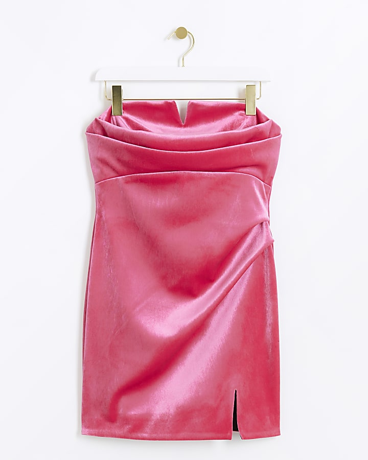 Pink velvet bandeau mini dress
