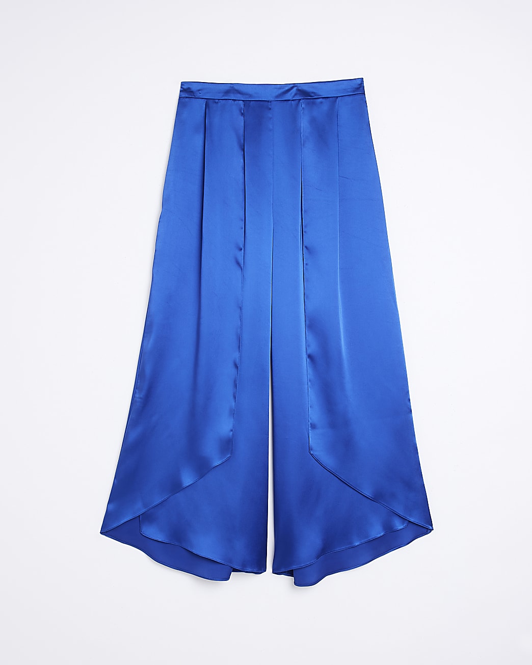 Blue satin wrap over wide leg trousers