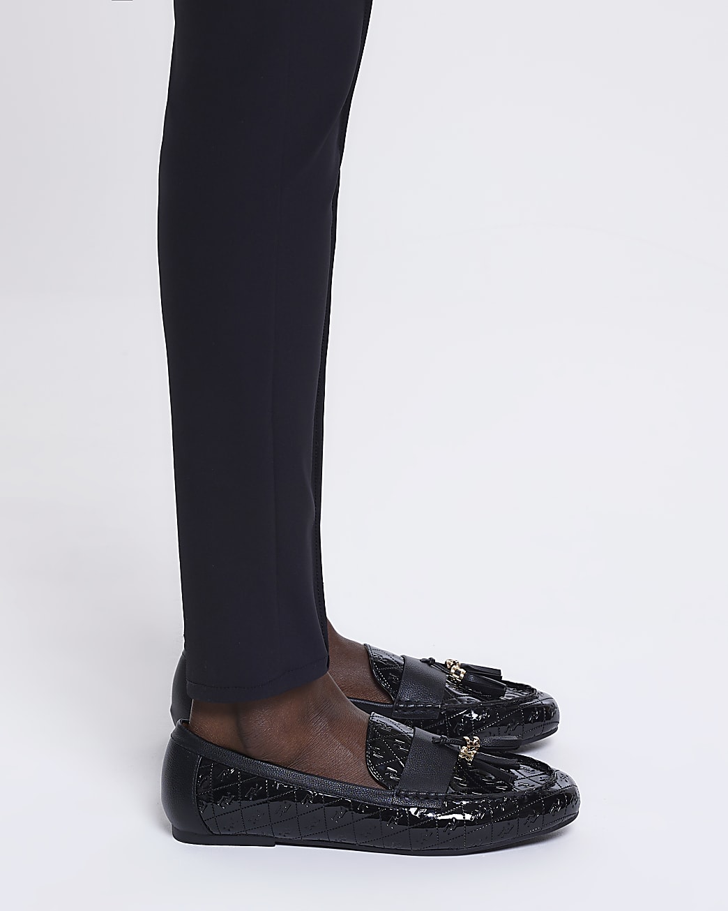 Black RI monogram patent loafers