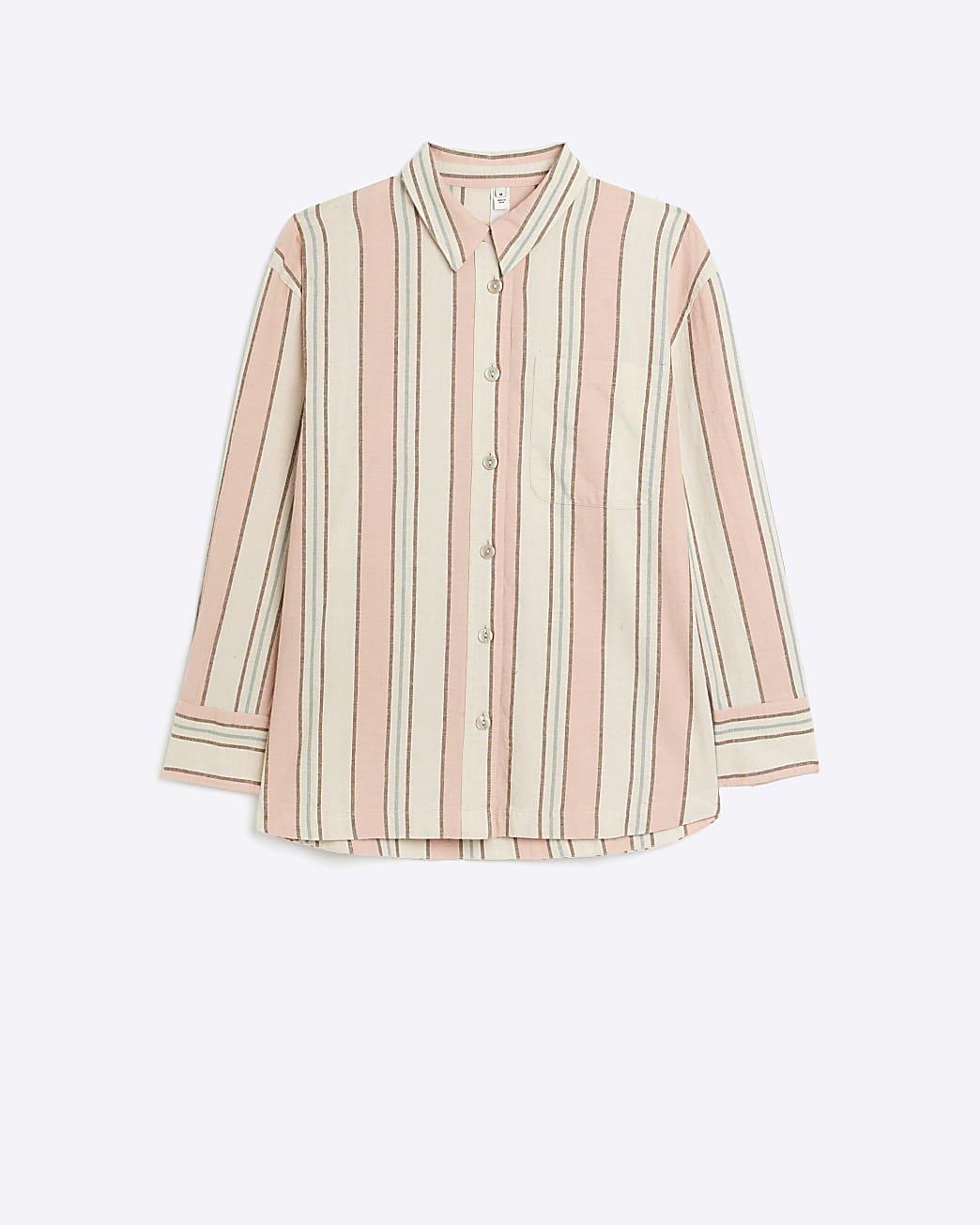 Pink linen blend striped oversized shirt