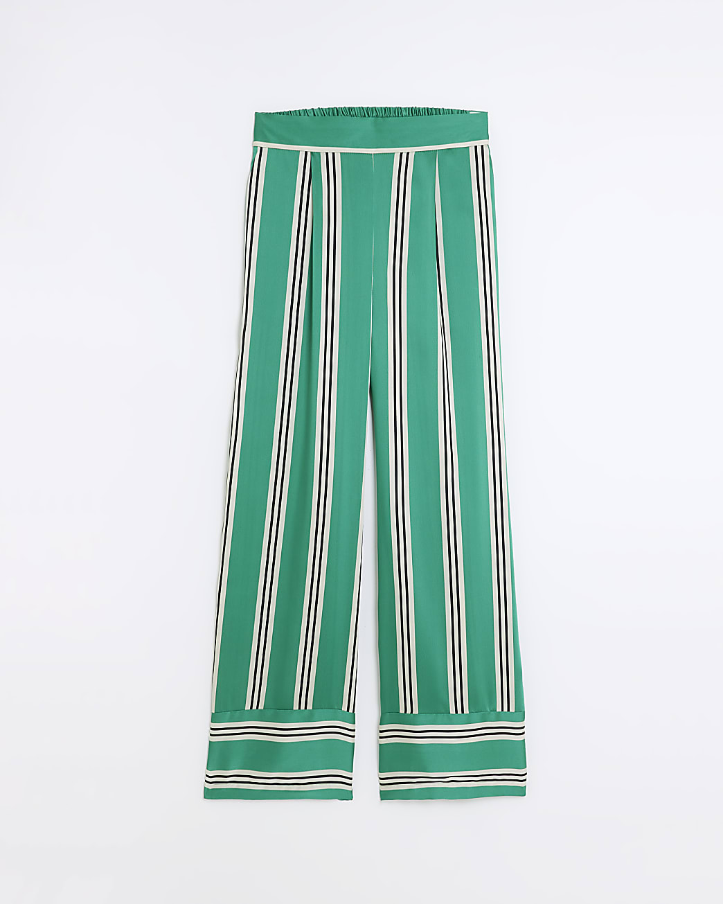 Green satin striped wide leg trousers