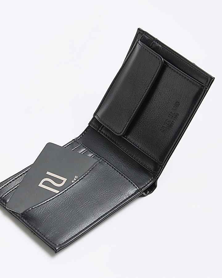 Black faux leather geometric wallet