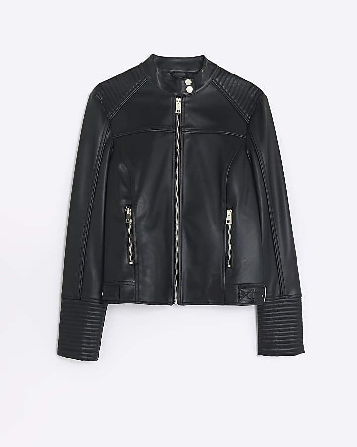 Black faux leather biker jacket