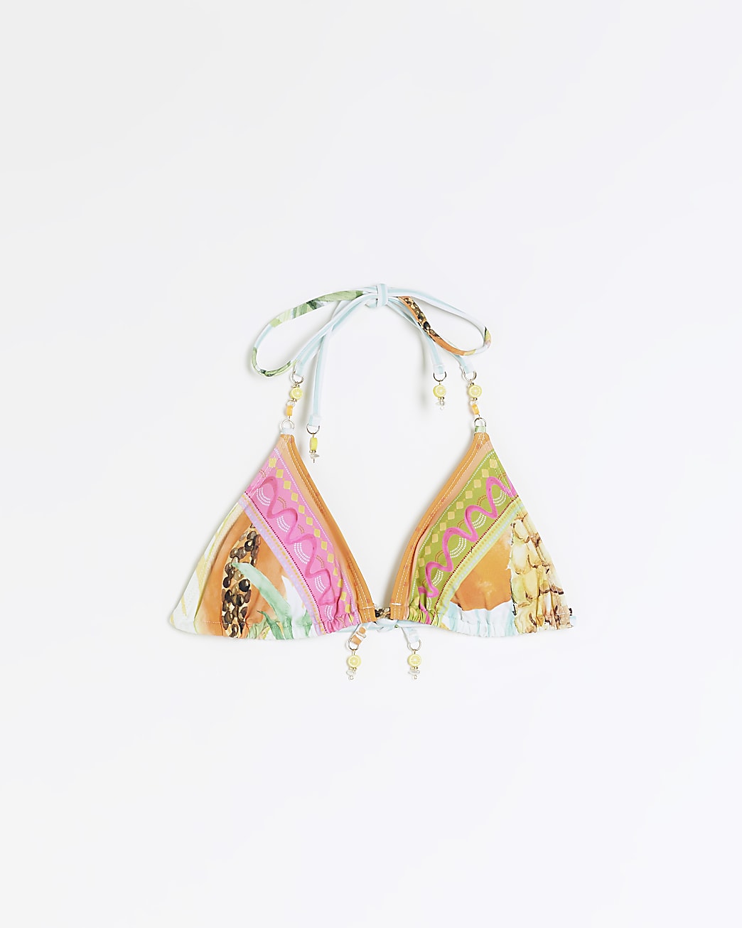 Yellow print triangle bikini top