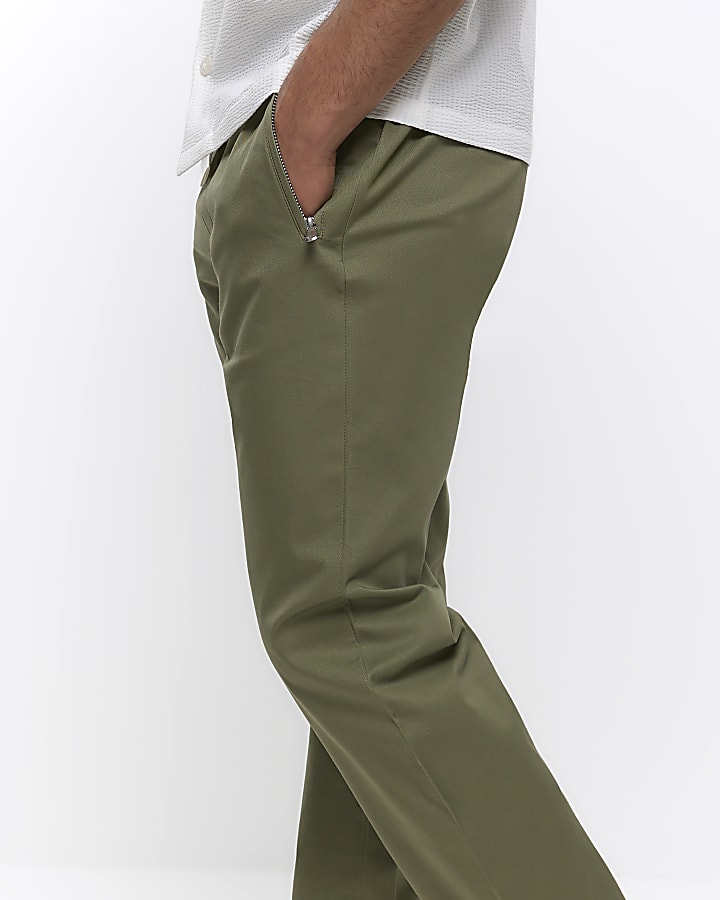 Khaki slim fit smart pull on chino